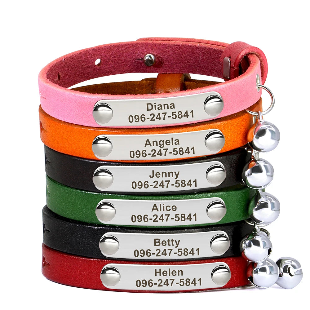 Personalized Adjustable Leather Cat Collar