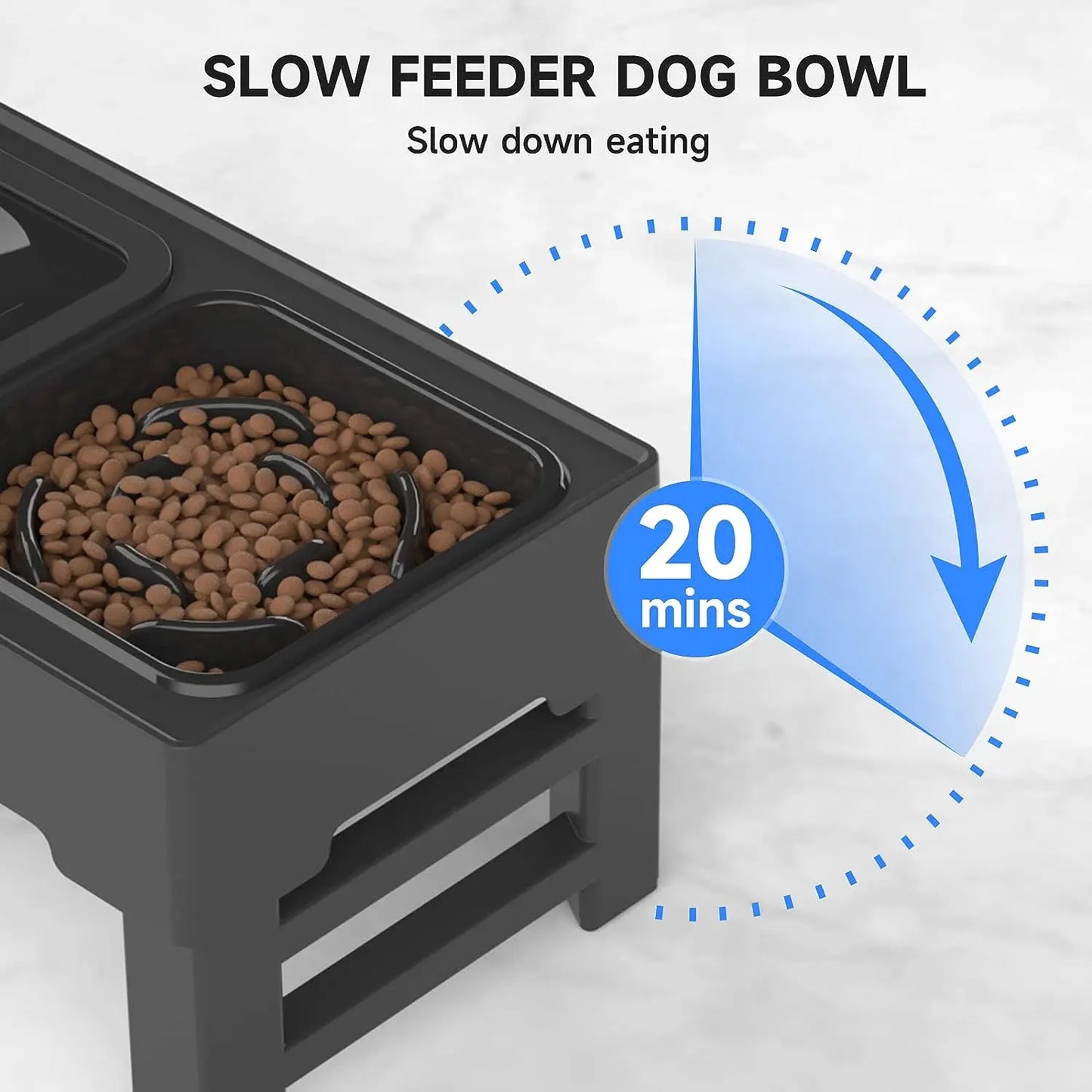 Adjustable Raised Dog Bowl with Slow Feeder