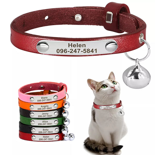 Personalized Adjustable Leather Cat Collar