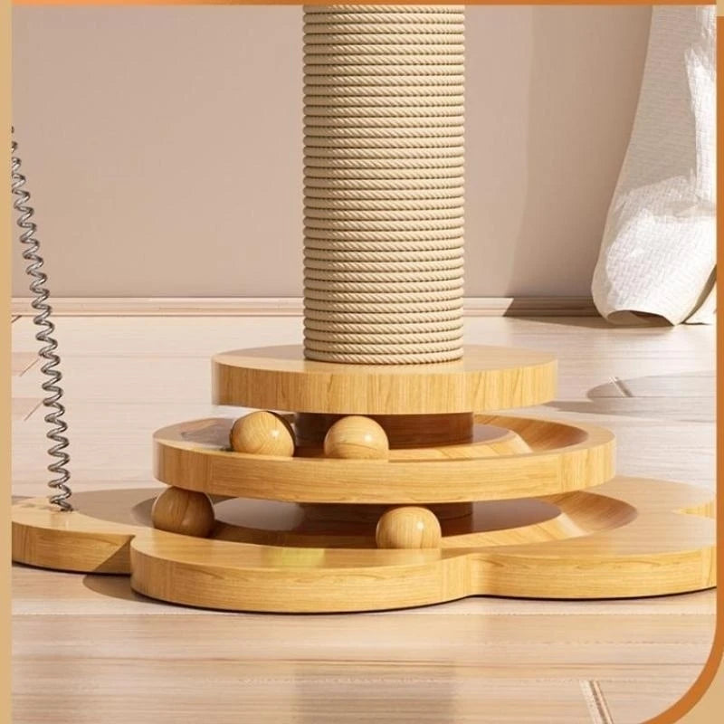 Interactive Wood Cat Toy with Sisal Scratching Board