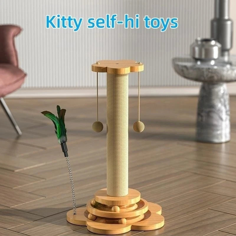 Interactive Wood Cat Toy with Sisal Scratching Board