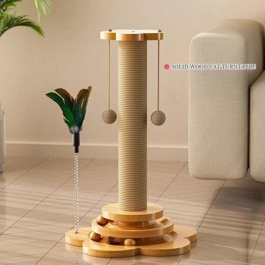 Interactive Wood Cat Toy with Sisal Scratching Board