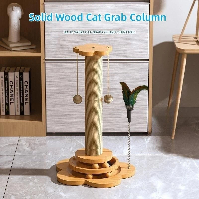 Interactive Wood Cat Toy with Sisal Scratching Board