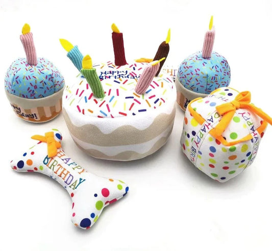 Birthday Cake Stuffed Dog Toy