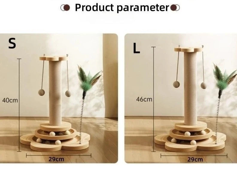 Interactive Wood Cat Toy with Sisal Scratching Board