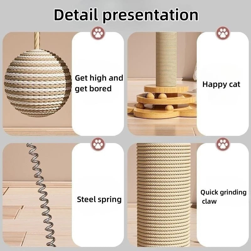 Interactive Wood Cat Toy with Sisal Scratching Board